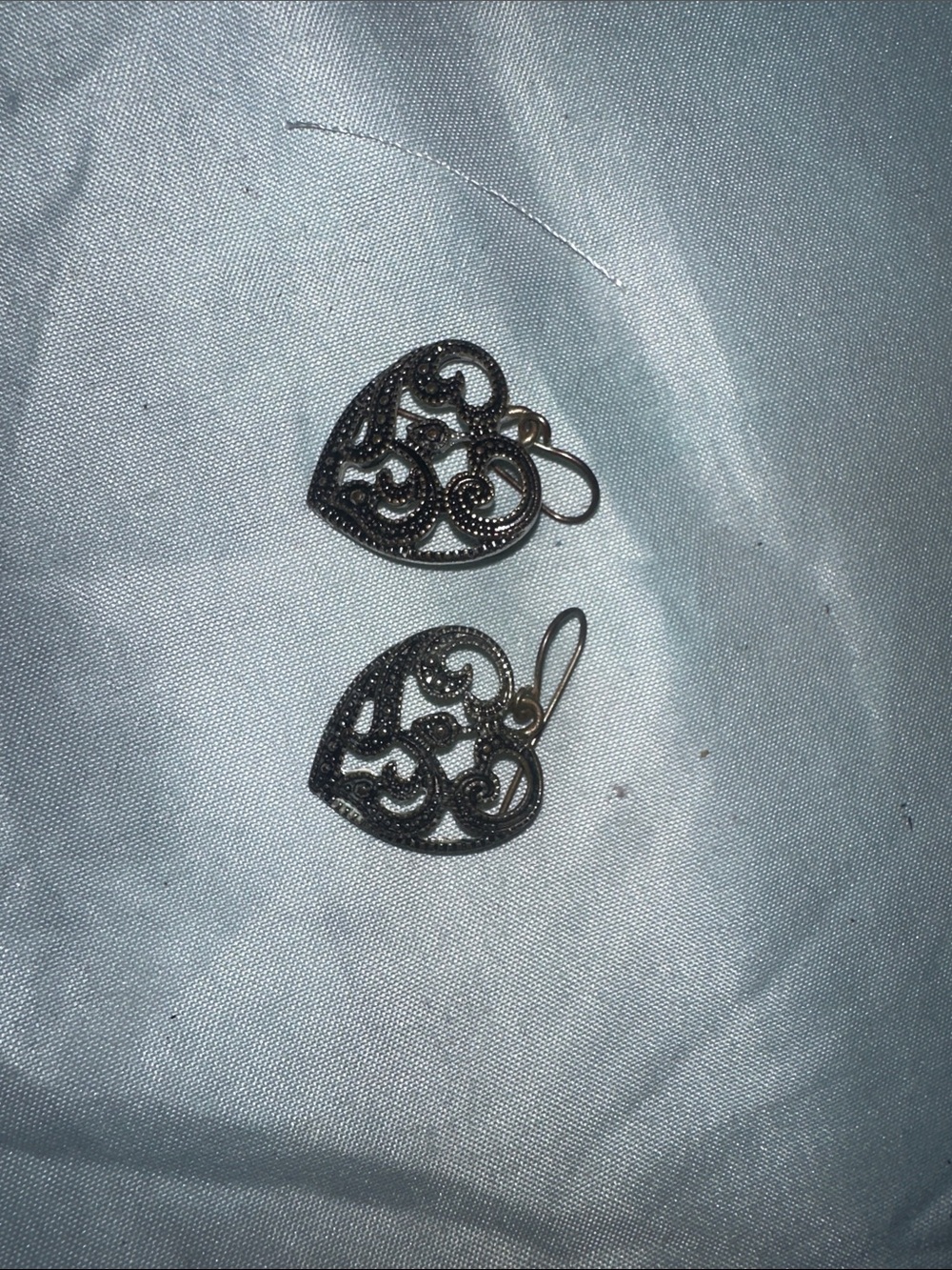 Filigree Heart Drop Earrings in Dark Silver